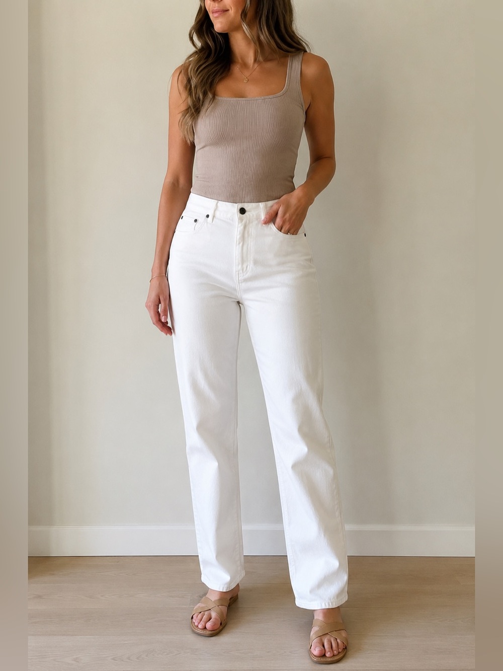 L.L. Bean White Women's Straight-Leg Classic Fit Jeans Size 14 Regular -Coastal